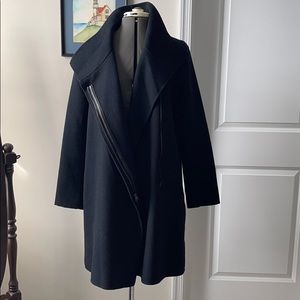Vince Asymmetric Mock Neck Wool Blend Black Coat